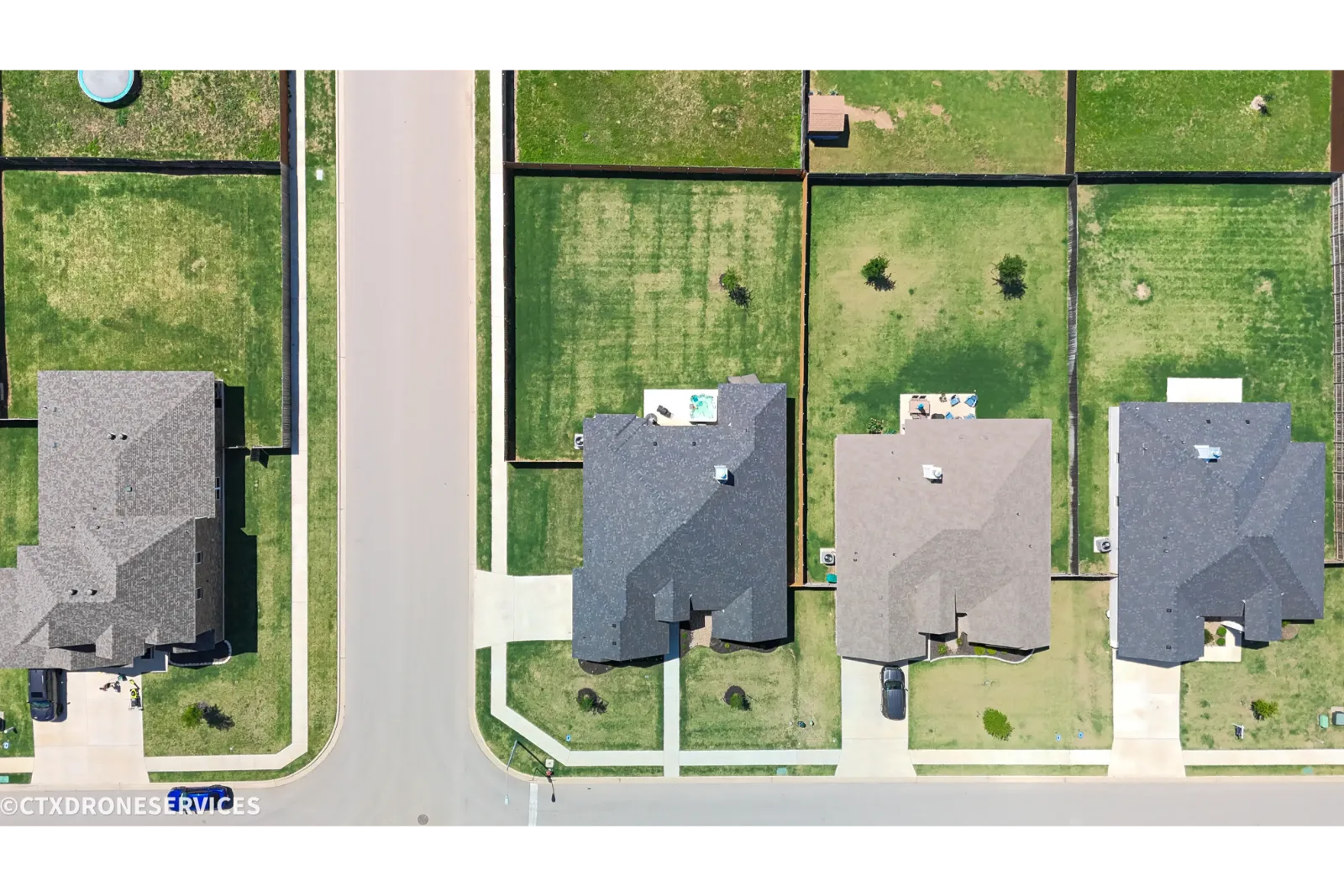 Aerial real estate photography of a Central Texas neighborhood